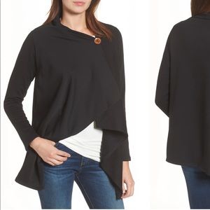 Bobeau one button fleece wrap cardigan